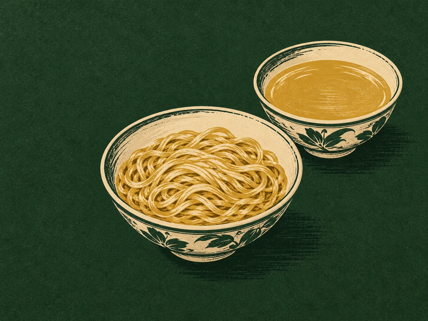 一碗腌面与一份煮汤的装饰插画